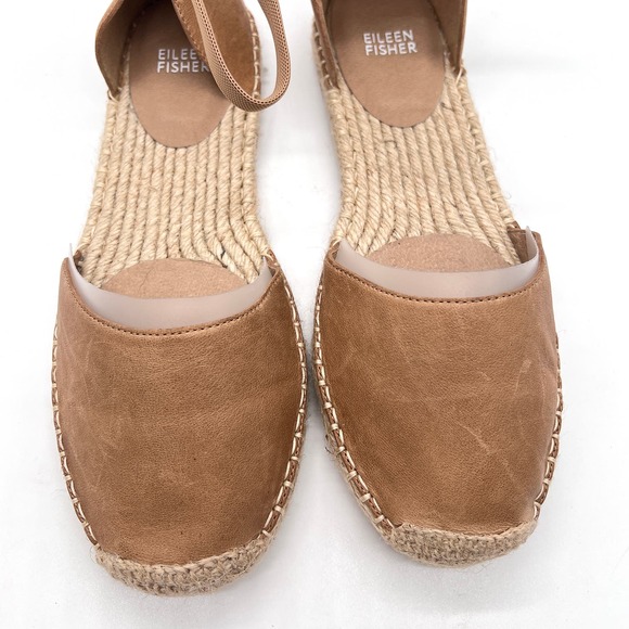 EILEEN FISHER Lala Espadrille Womens 9 Tan Tumbled Leather Ankle Strap D'orsay - Picture 7 of 11